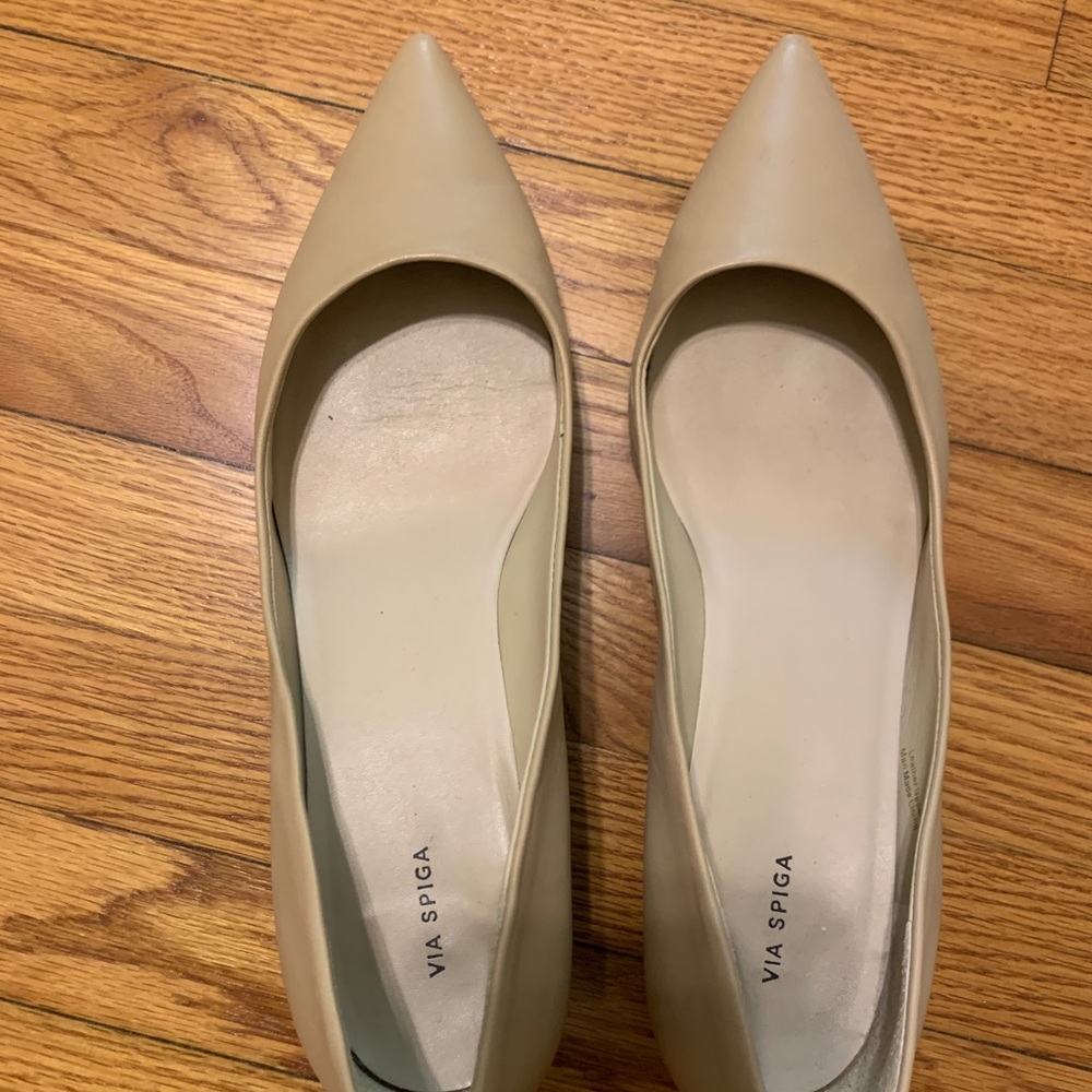Via Spiga Beige Leather Low Block Heels